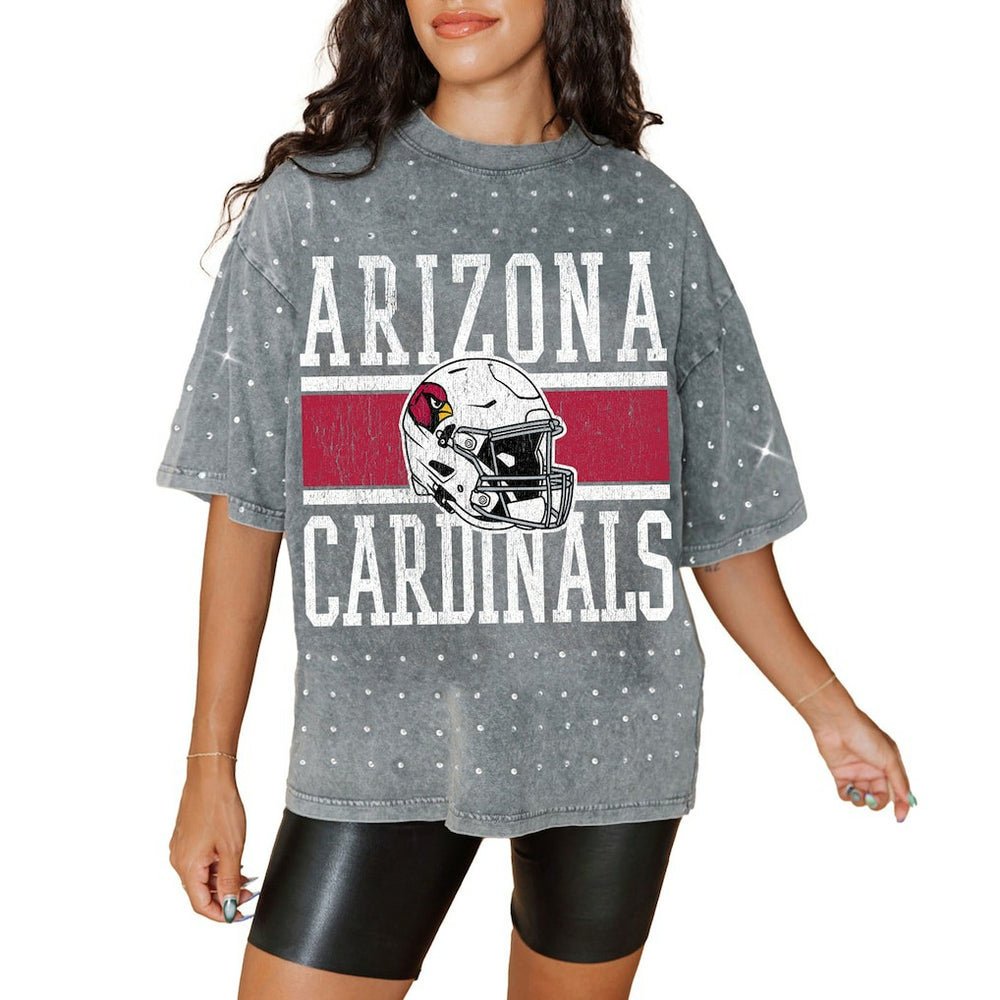 Arizona Cardinals Gameday Couture Women's Oversized Mini Rhinestone Classic T-Shirt Gray
