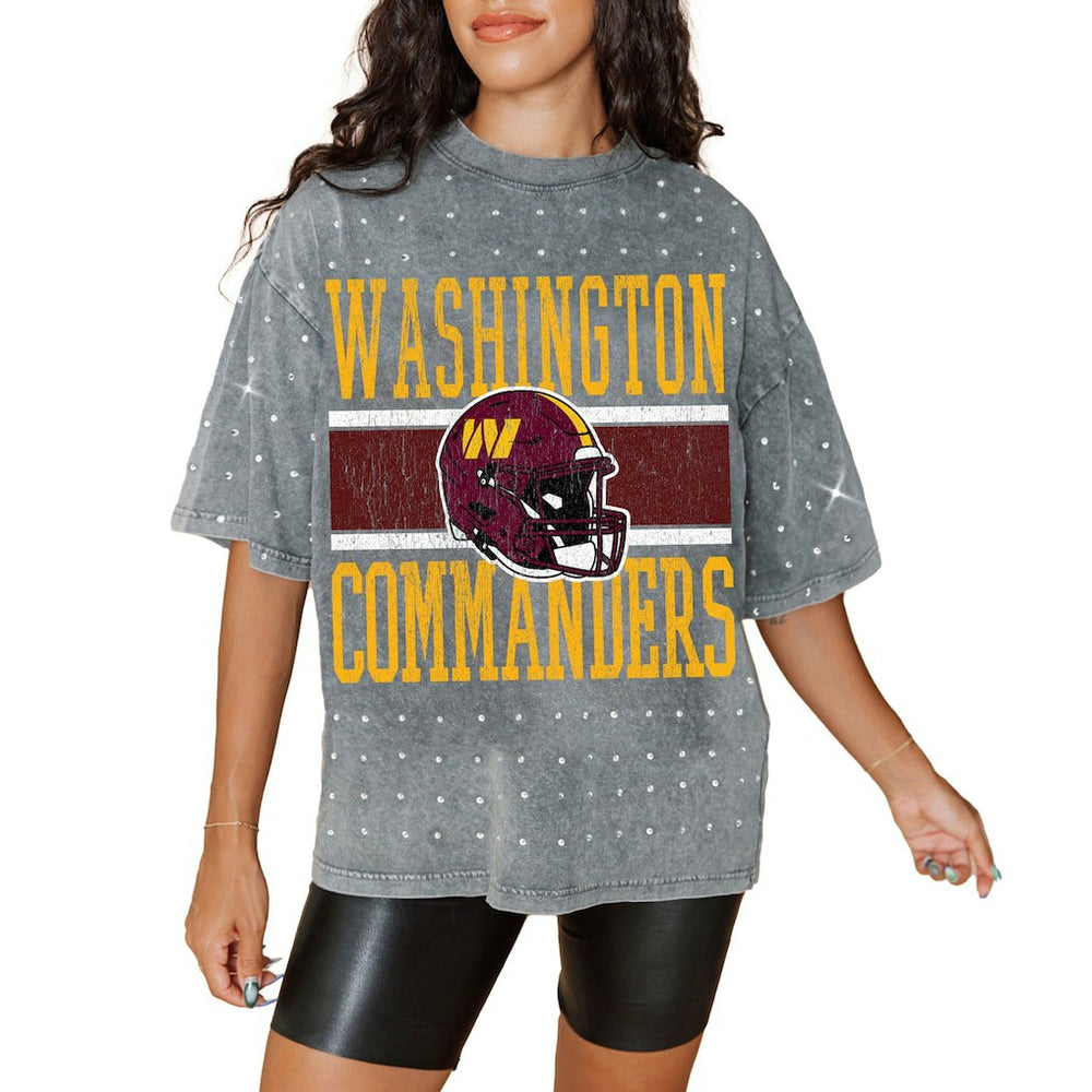 Washington Commanders Gameday Couture Women's Oversized Mini Rhinestone Classic T-Shirt Gray