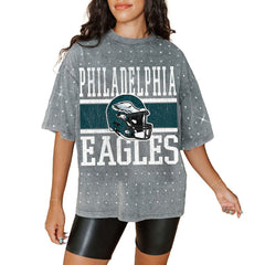 Philadelphia Eagles Gameday Couture Women's Oversized Mini Rhinestone Classic T-Shirt Gray