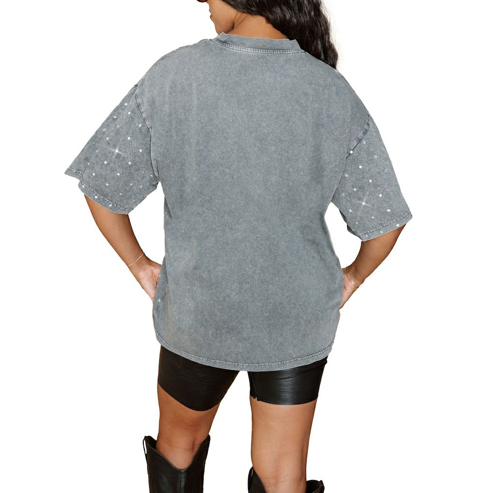 Baltimore Ravens Gameday Couture Women's Oversized Mini Rhinestone Classic T-Shirt Gray