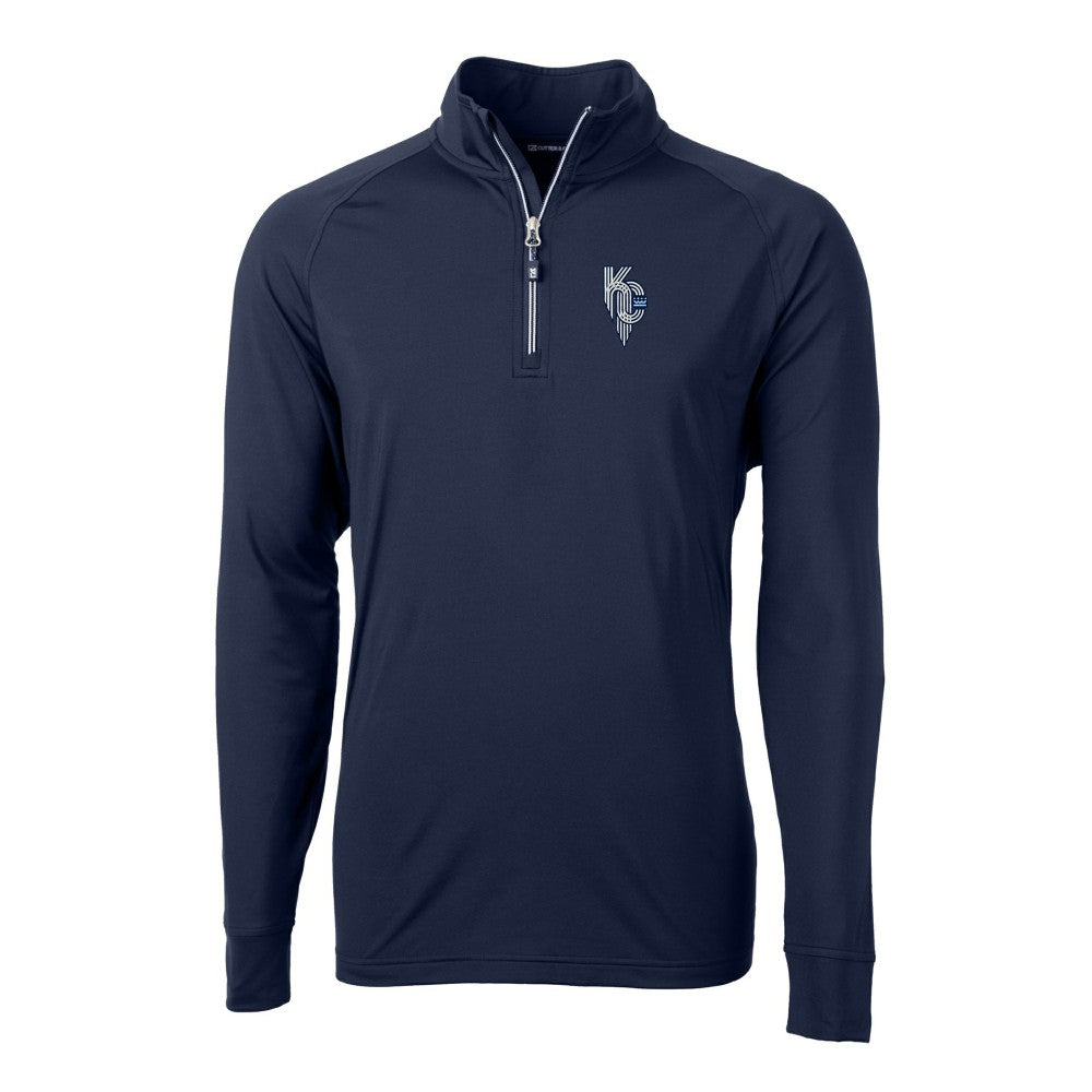 Kansas City Royals Cutter & Buck Adapt Eco Knit Stretch Recycled Quarter-Zip Pullover Top - Navy - MLB on Sale