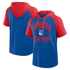 New York Rangers Logo Athletic Prime Raglan Short Sleeve Pullover Hoodie - Blue - NHL 202179704