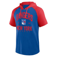 New York Rangers Logo Athletic Prime Raglan Short Sleeve Pullover Hoodie - Blue - NHL 202179704