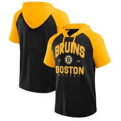 Boston Bruins Logo Athletic Prime Raglan Short Sleeve Pullover Hoodie - Black - NHL 202179723