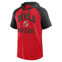 New Jersey Devils Logo Athletic Prime Raglan Short Sleeve Pullover Hoodie - Red - NHL 202179724
