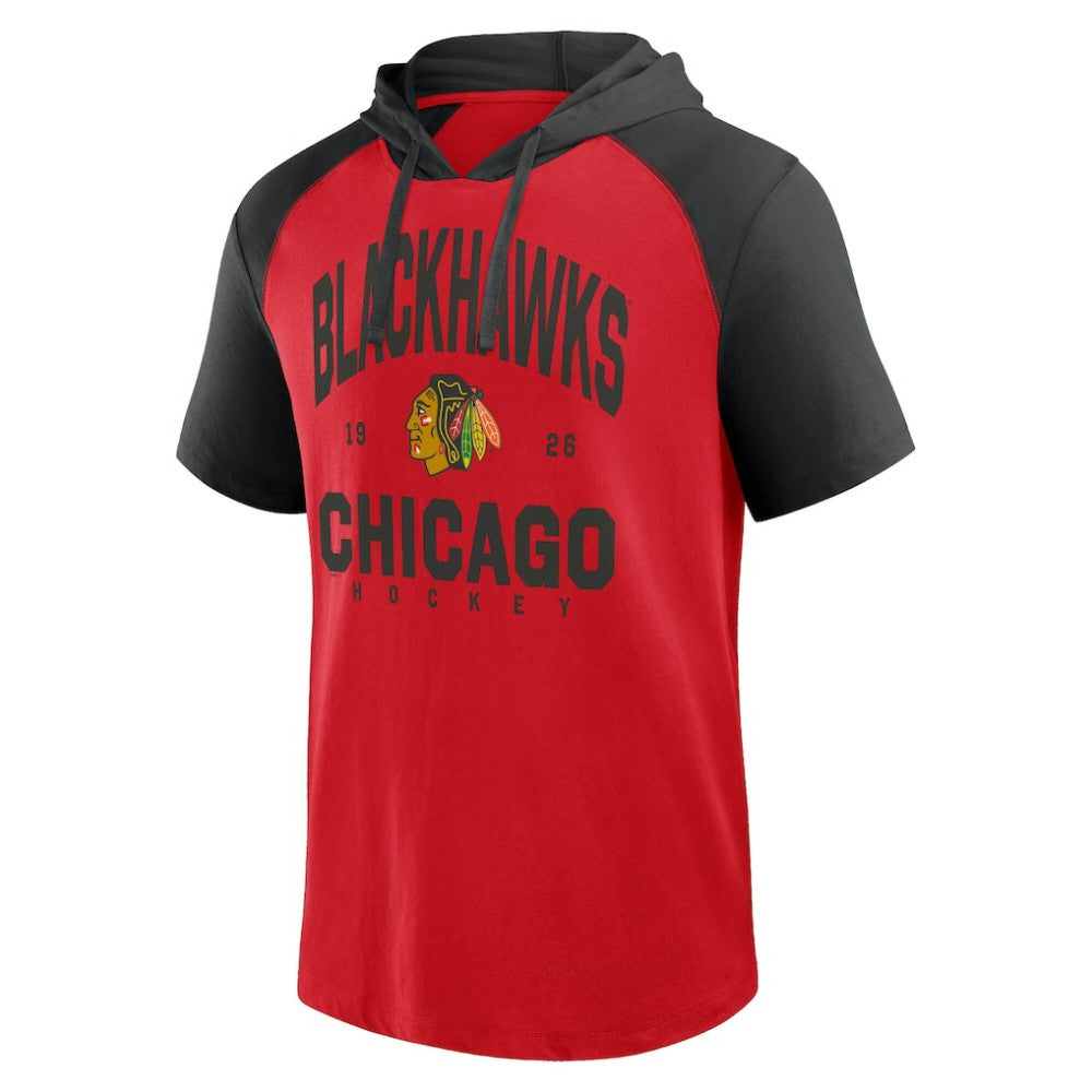 Chicago Blackhawks Logo Athletic Prime Raglan Short Sleeve Pullover Hoodie - Red - NHL 202179730