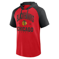 Chicago Blackhawks Logo Athletic Prime Raglan Short Sleeve Pullover Hoodie - Red - NHL 202179730