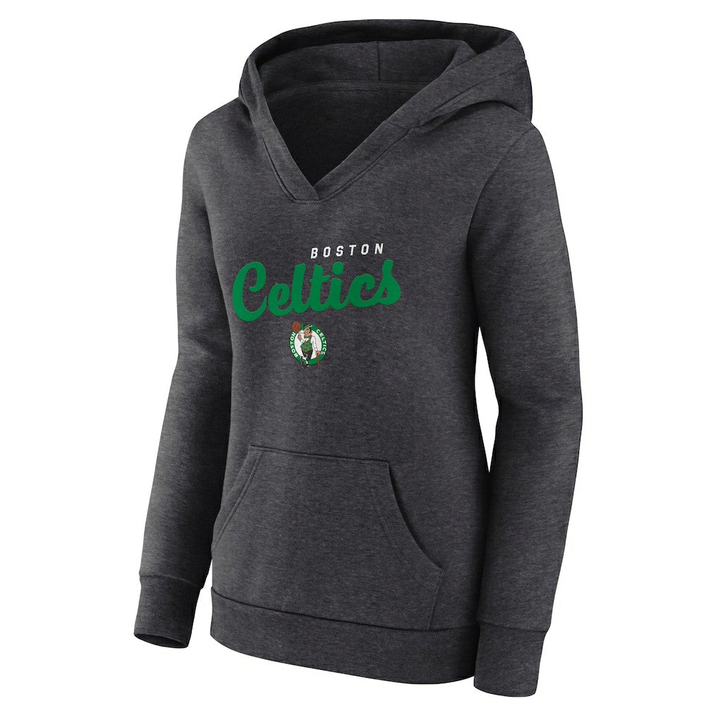 Boston Celtics Logo Athletic Women's Triumphant V-Neck Pullover Hoodie Heather Charcoal