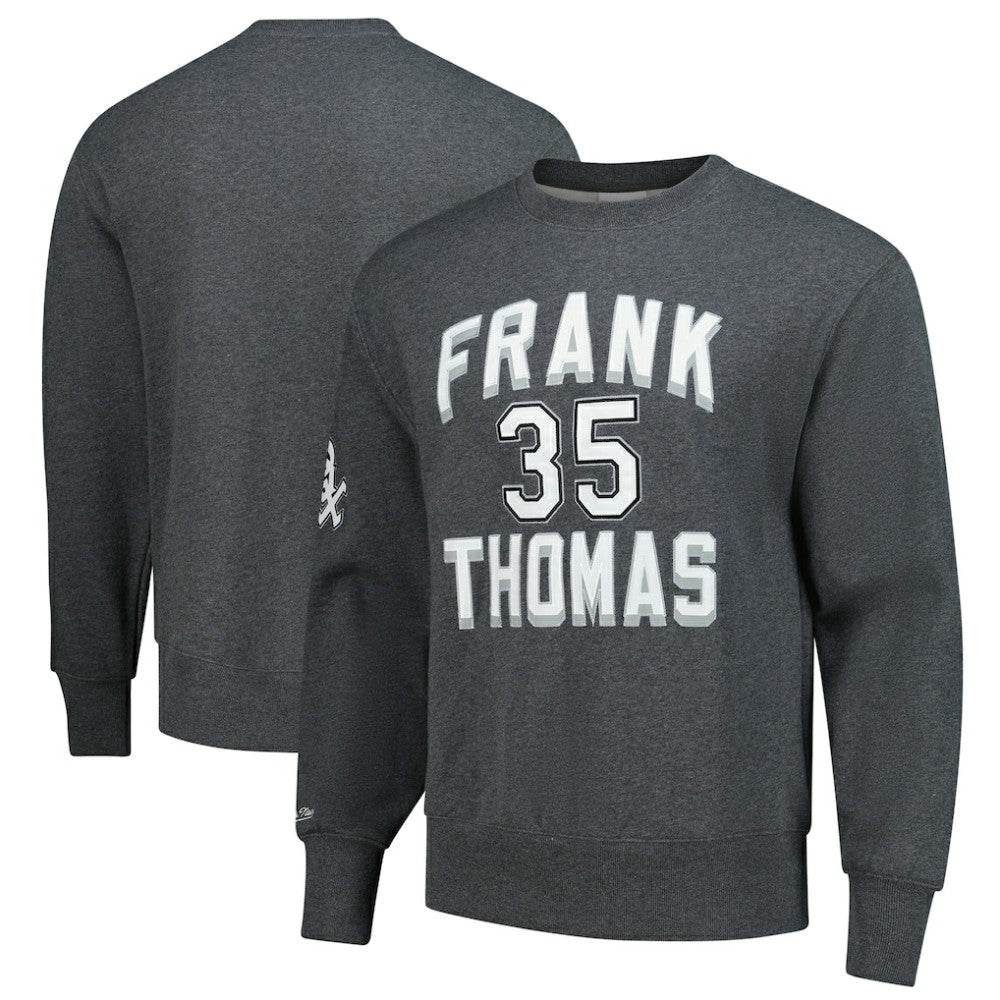 Frank Thomas Chicago White Sox Mitchell & Ness Legends Collection Vintage Logo Name & Number Fleece Pullover Sweatshirt - Heather Charcoal - Mitchell & Ness on Sale