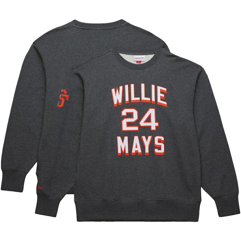 Willie Mays San Francisco Giants Mitchell & Ness Legends Collection Vintage Logo Name & Number Fleece Pullover Sweatshirt - Heather Charcoal - Mitchell & Ness on Sale