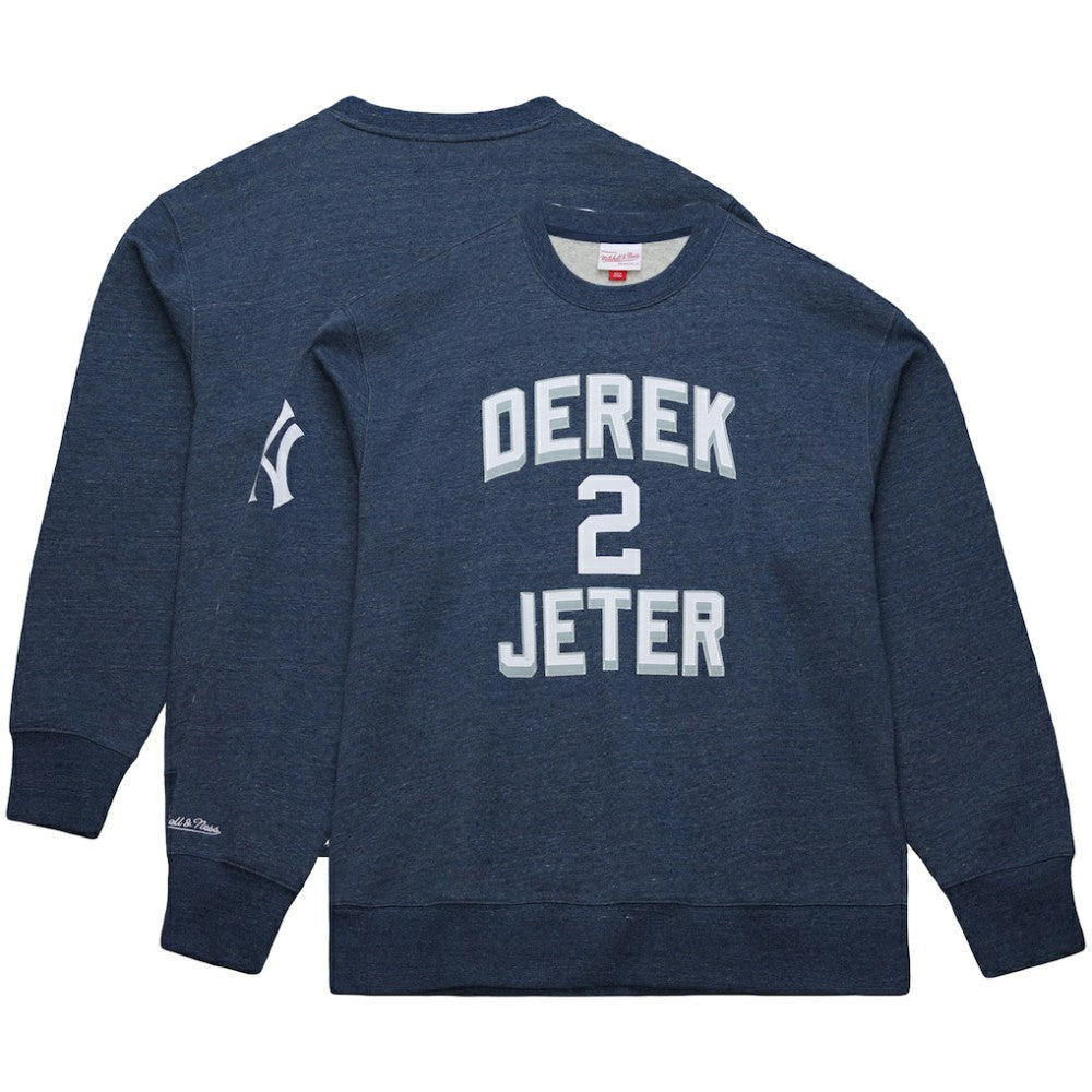 Derek Jeter New York Yankees Mitchell & Ness Legends Collection Vintage Logo Fleece Name & Number Pullover Sweatshirt - Heather Navy - Mitchell & Ness Lifestyle