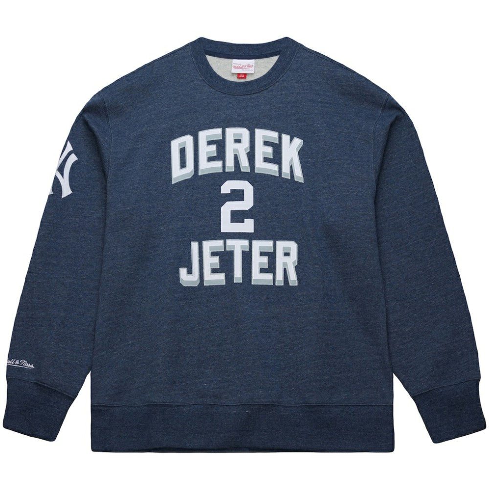 Derek Jeter New York Yankees Mitchell & Ness Legends Collection Vintage Logo Fleece Name & Number Pullover Sweatshirt - Heather Navy - Mitchell & Ness Lifestyle