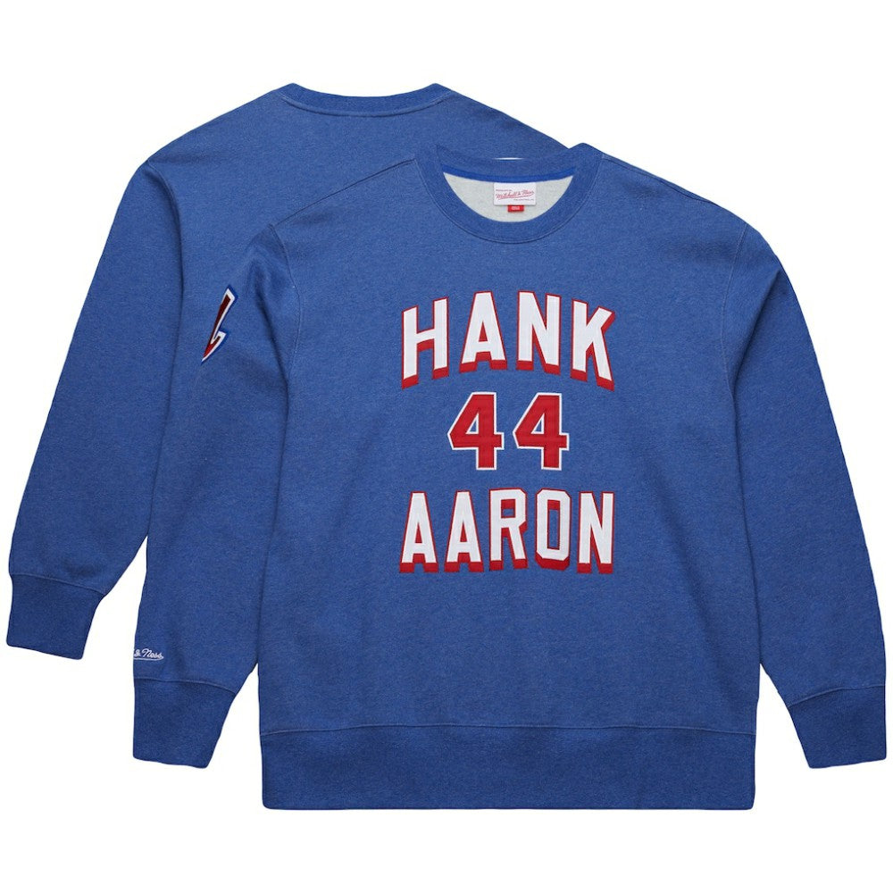 Hank Aaron Atlanta Braves Mitchell & Ness Legends Collection Vintage Logo Fleece Name & Number Pullover Sweatshirt - Royal - Mitchell & Ness Lifestyle