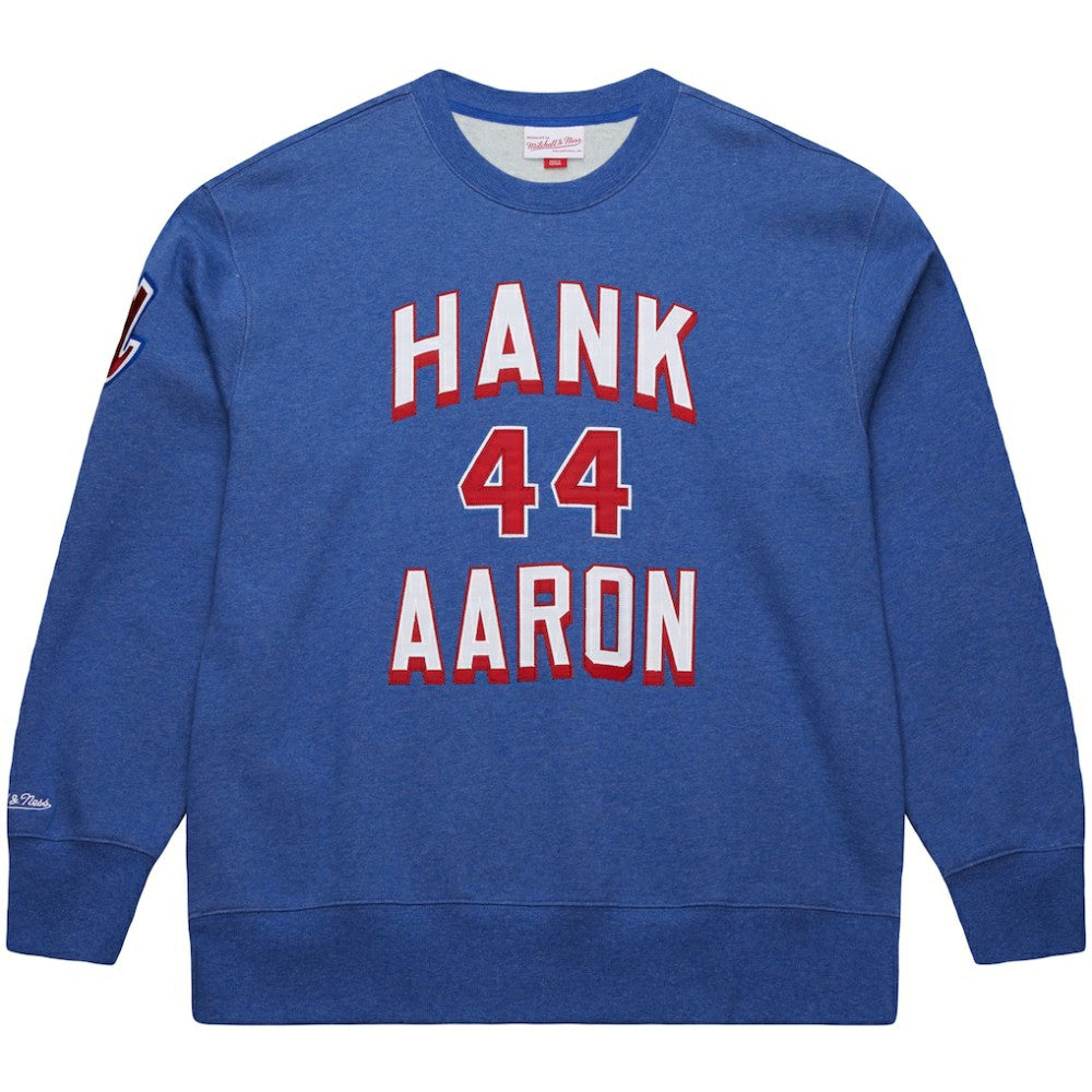 Hank Aaron Atlanta Braves Mitchell & Ness Legends Collection Vintage Logo Fleece Name & Number Pullover Sweatshirt - Royal - Mitchell & Ness Lifestyle