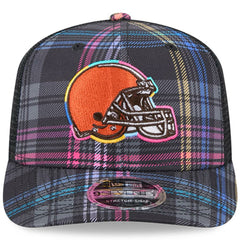Cleveland Browns New Era 2024 NFL Crucial Catch Plaid 9SEVENTY Trucker Snapback Hat Black