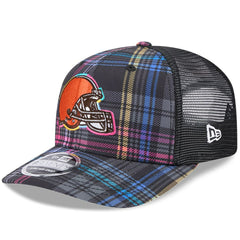 Cleveland Browns New Era 2024 NFL Crucial Catch Plaid 9SEVENTY Trucker Snapback Hat Black