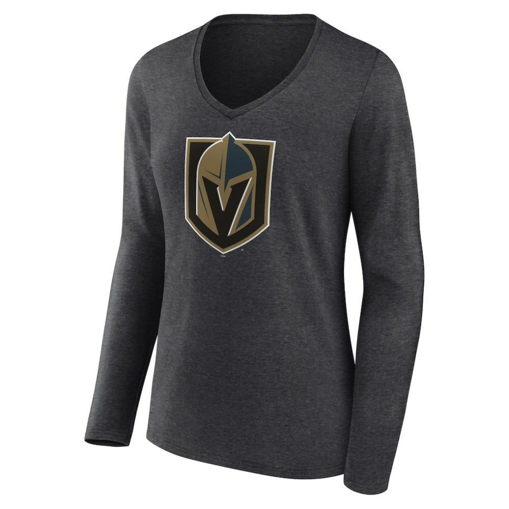 Vegas Golden Knights Women's Primary Logo Long Sleeve V-Neck T-Shirt - Charcoal - NHL 202183359