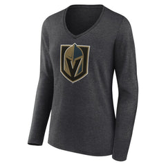 Vegas Golden Knights Women's Primary Logo Long Sleeve V-Neck T-Shirt - Charcoal - NHL 202183359