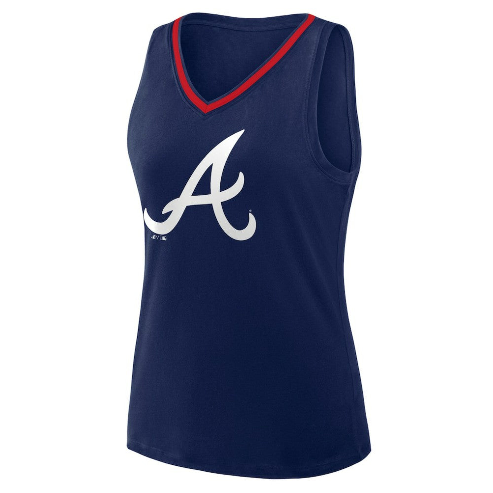 Atlanta Braves Logo Athletic Women's Stellar Win V-Neck Tank Top - Navy - MLB Discount