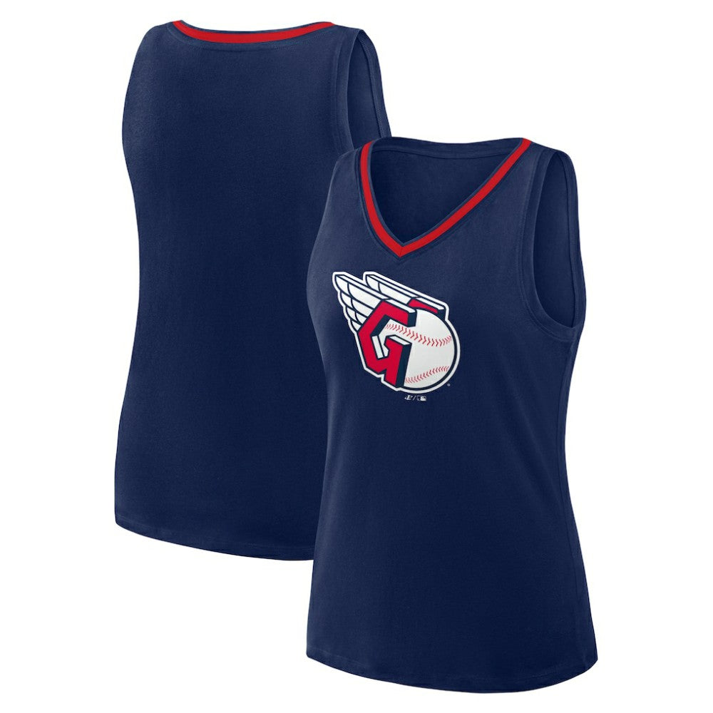 Cleveland Guardians Logo Athletic Women's Stellar Win V-Neck Tank Top - Navy - MLB Lifestyle