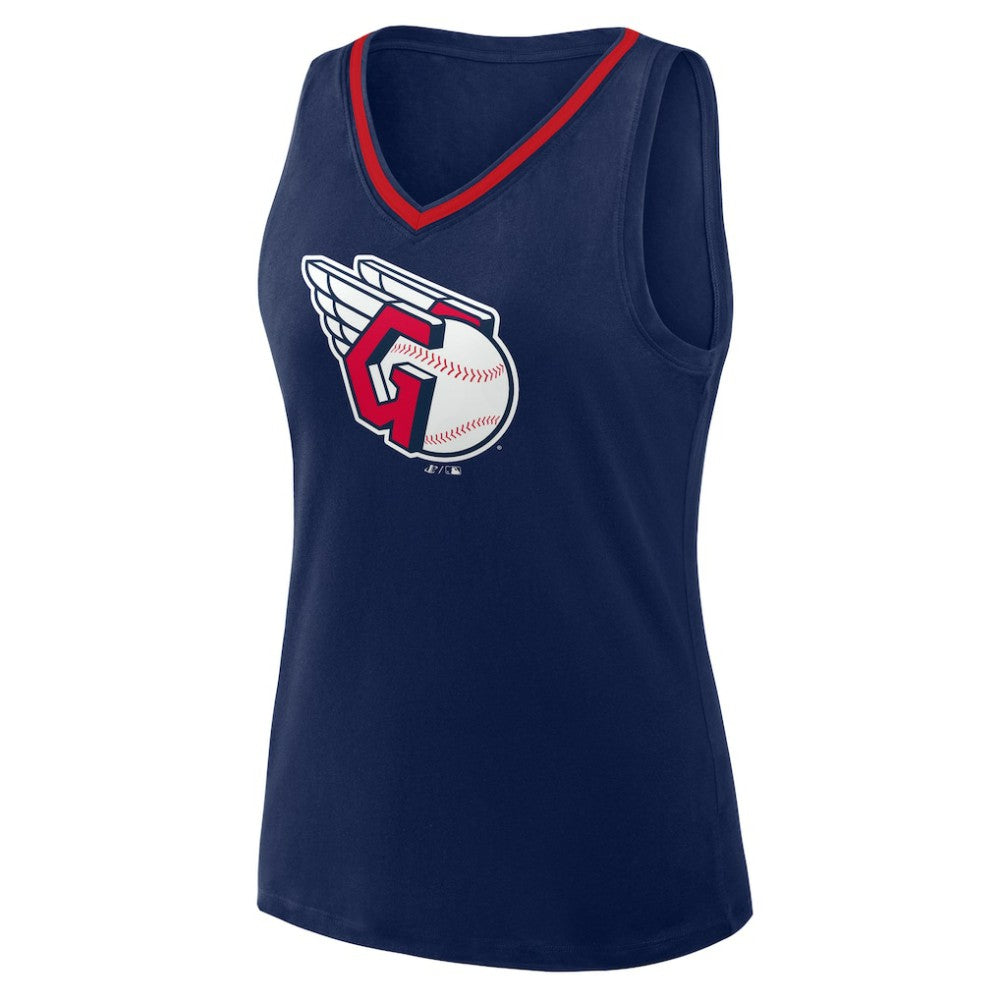 Cleveland Guardians Logo Athletic Women's Stellar Win V-Neck Tank Top - Navy - MLB Lifestyle