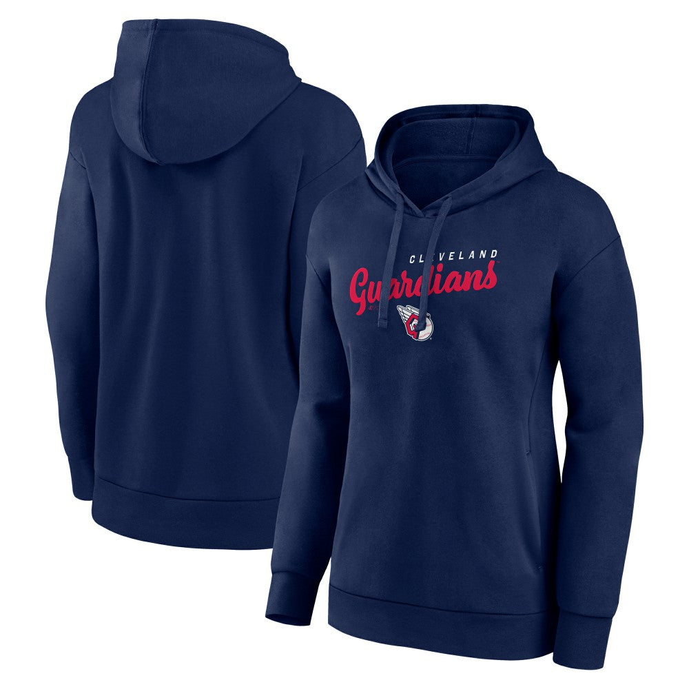 Cleveland Guardians Logo Athletic Women's Logo Triumphant V-Neck Pullover Hoodie - Navy - MLB Discount