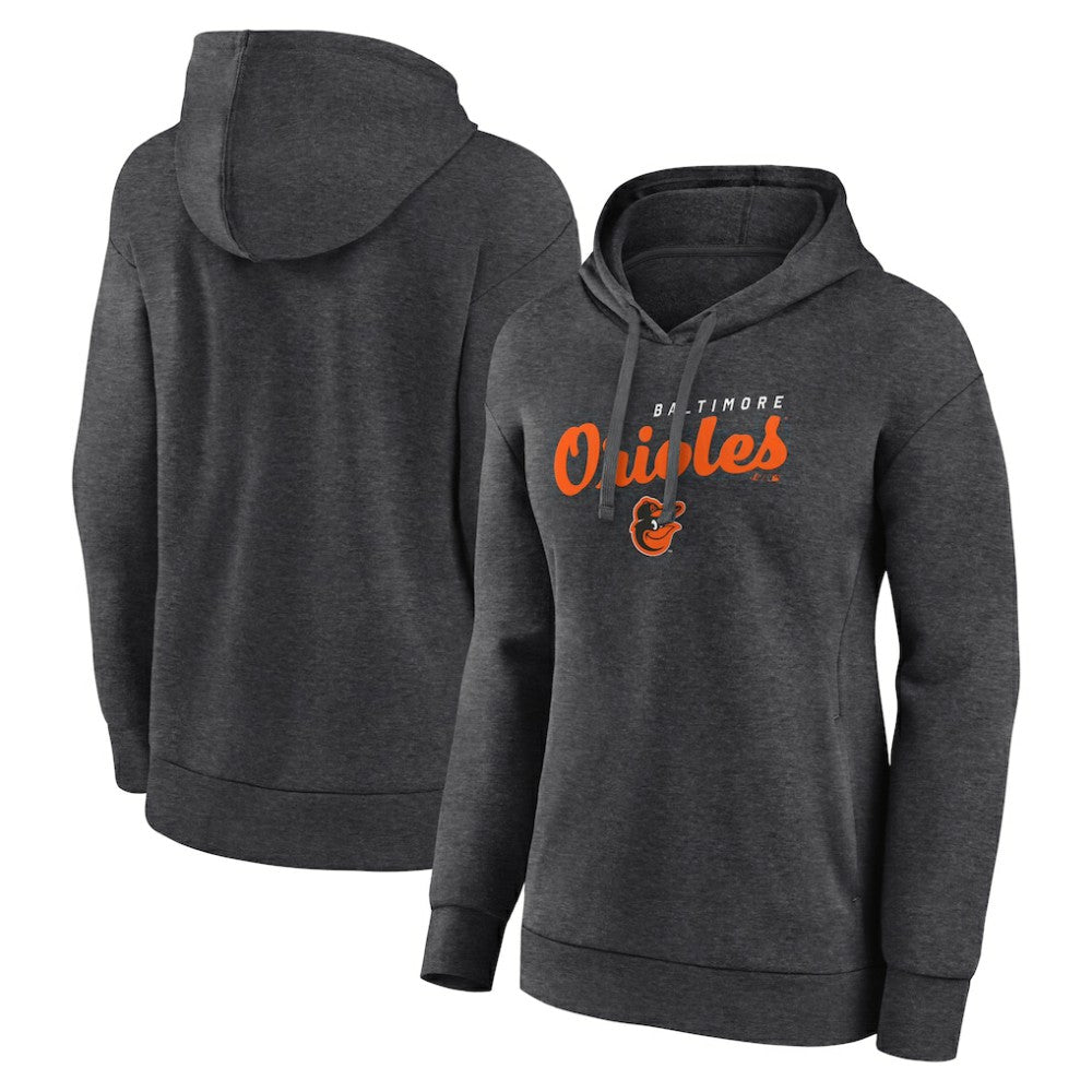 Baltimore Orioles Logo Athletic Women's Logo Triumphant V-Neck Pullover Hoodie - Heather Charcoal - MLB Sale
