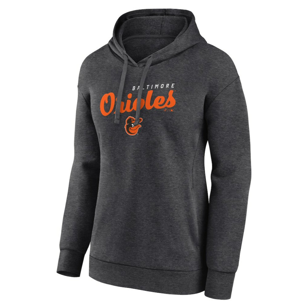 Baltimore Orioles Logo Athletic Women's Logo Triumphant V-Neck Pullover Hoodie - Heather Charcoal - MLB Sale