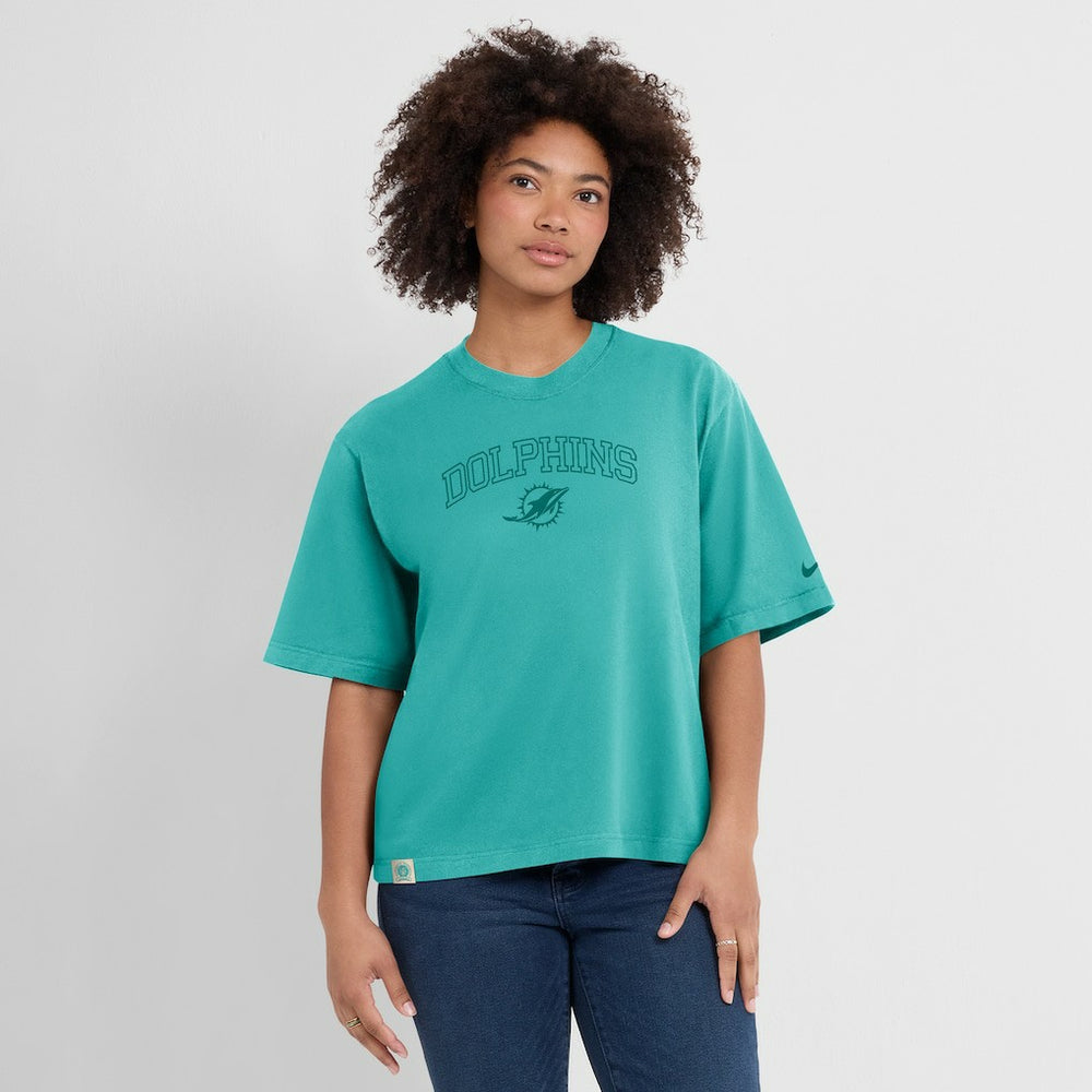 Nike Miami Dolphins Women's Glory Arch Boxy T-Shirt Aqua