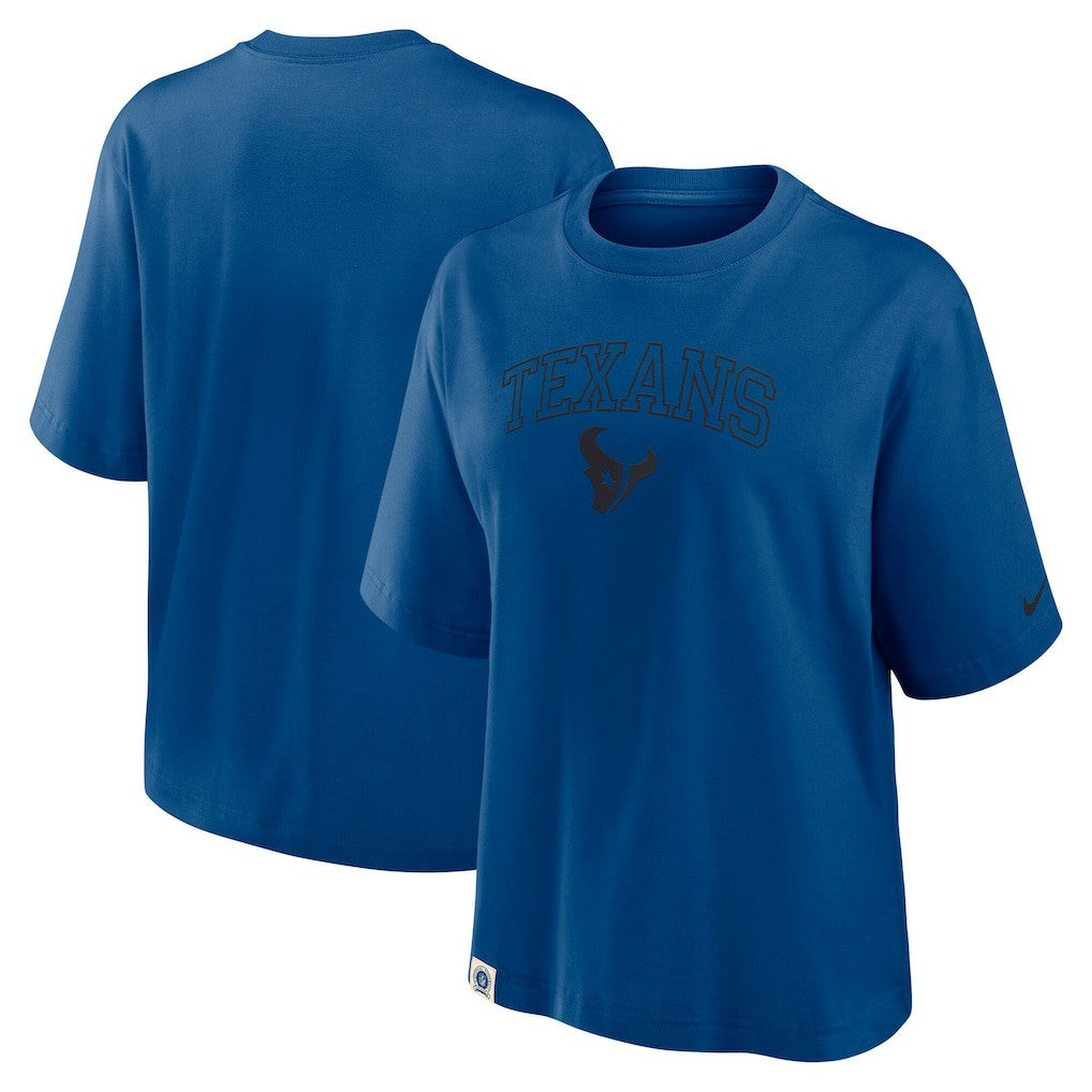 Nike Houston Texans Women's Glory Arch Boxy T-Shirt Blue