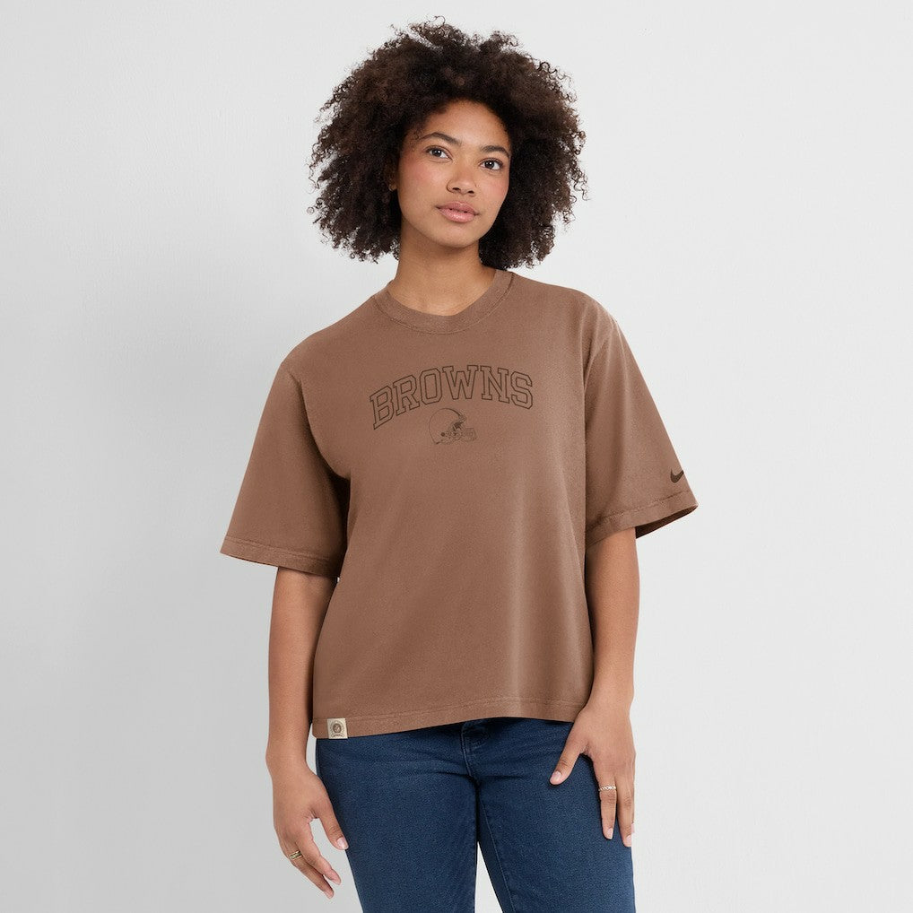 Nike Cleveland Browns Women's Glory Arch Boxy T-Shirt Brown