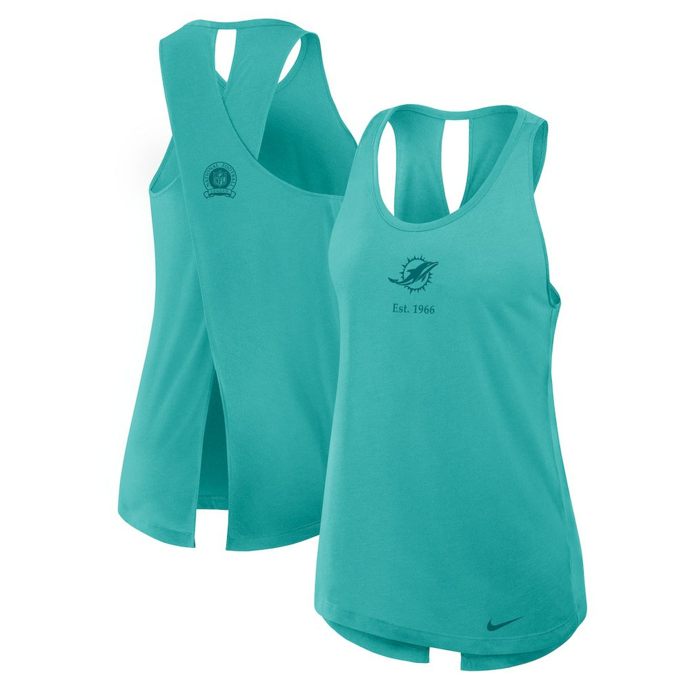 Nike Miami Dolphins Women's Glory Open-Back Crisscross Dri-FIT Tank Top Aqua