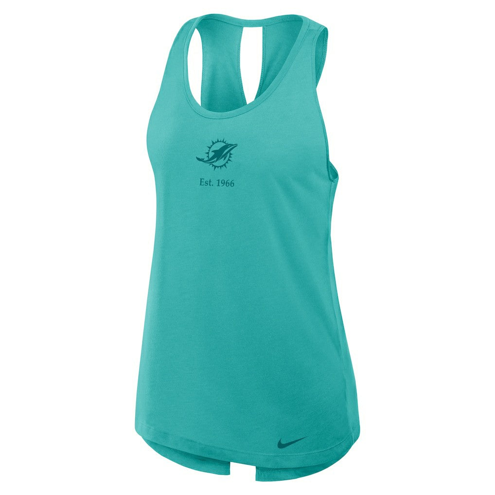 Nike Miami Dolphins Women's Glory Open-Back Crisscross Dri-FIT Tank Top Aqua