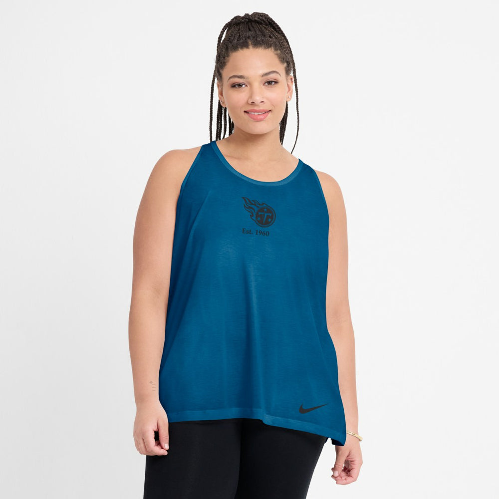 Nike Tennessee Titans Women's Glory Open-Back Crisscross Dri-FIT Tank Top Navy