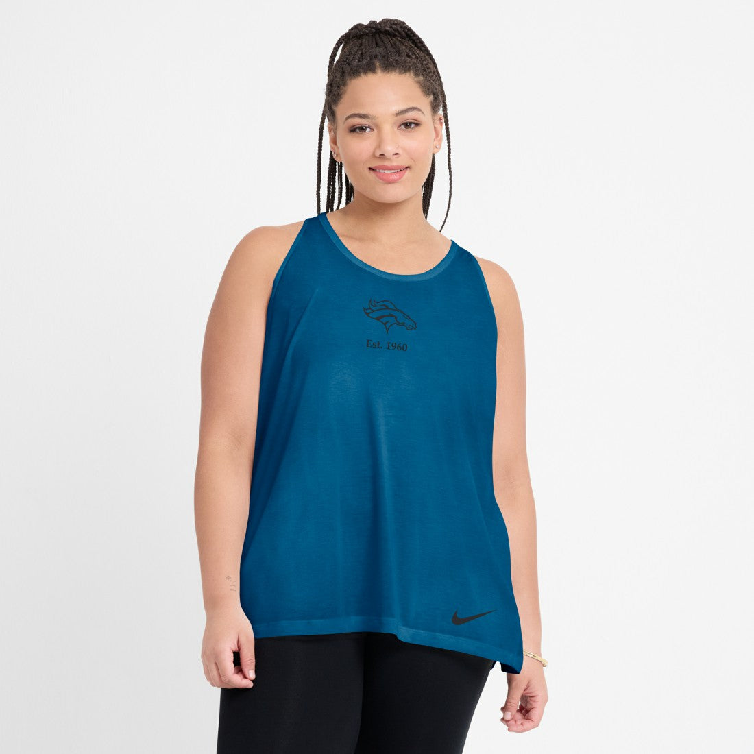 Nike Denver Broncos Women's Glory Open-Back Crisscross Dri-FIT Tank Top Turquoise