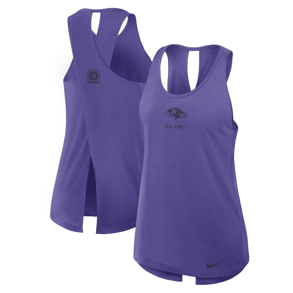 Nike Baltimore Ravens Women's Glory Open-Back Crisscross Dri-FIT Tank Top Purple