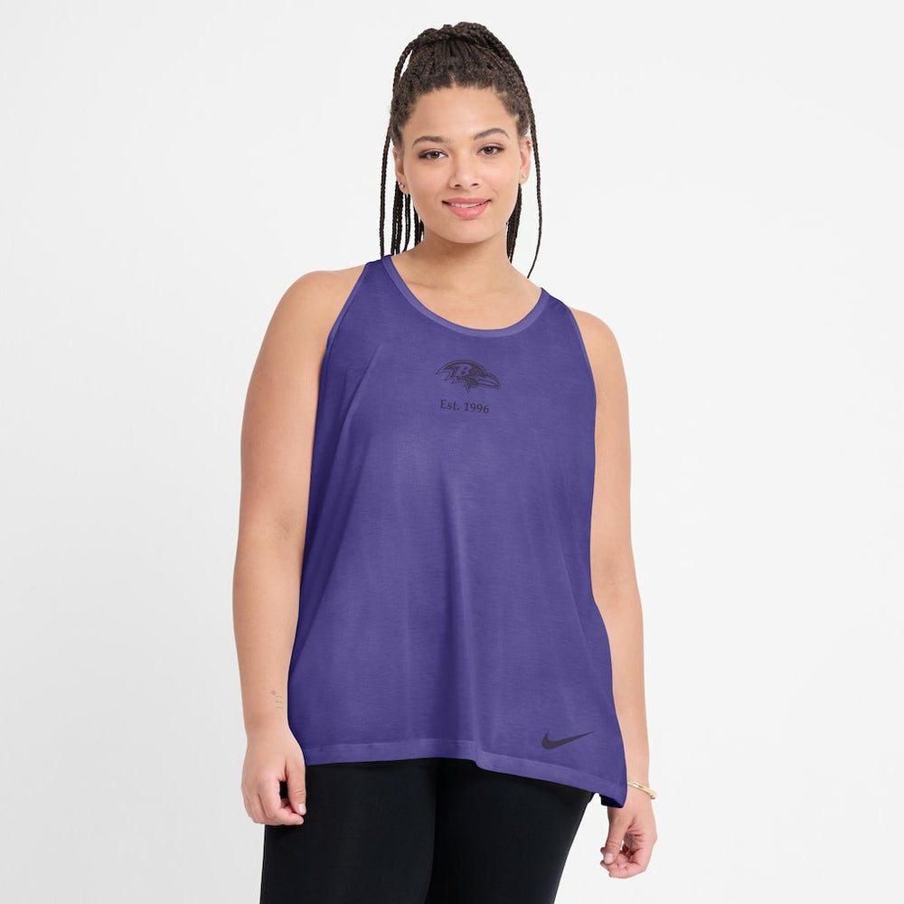 Nike Baltimore Ravens Women's Glory Open-Back Crisscross Dri-FIT Tank Top Purple