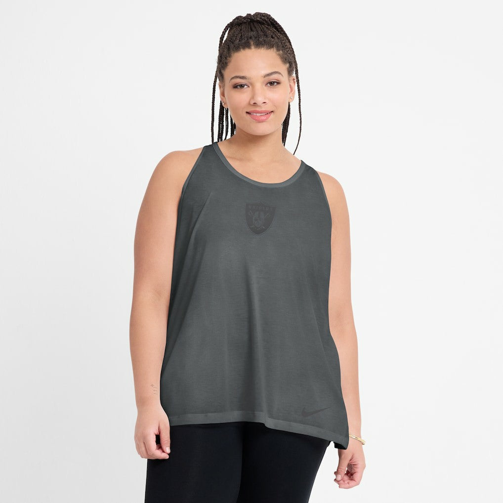 Nike Las Vegas Raiders Women's Glory Open-Back Crisscross Dri-FIT Tank Top Charcoal