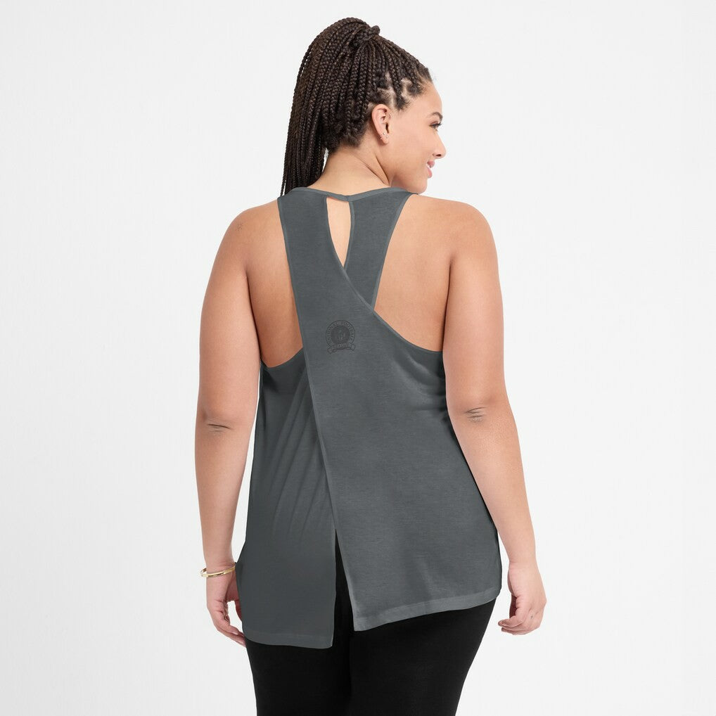 Nike Las Vegas Raiders Women's Glory Open-Back Crisscross Dri-FIT Tank Top Charcoal