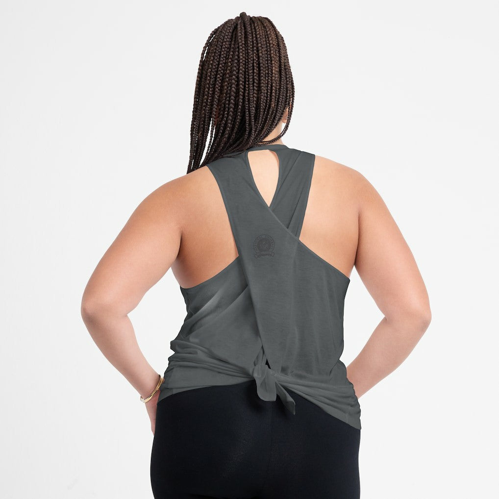 Nike Las Vegas Raiders Women's Glory Open-Back Crisscross Dri-FIT Tank Top Charcoal