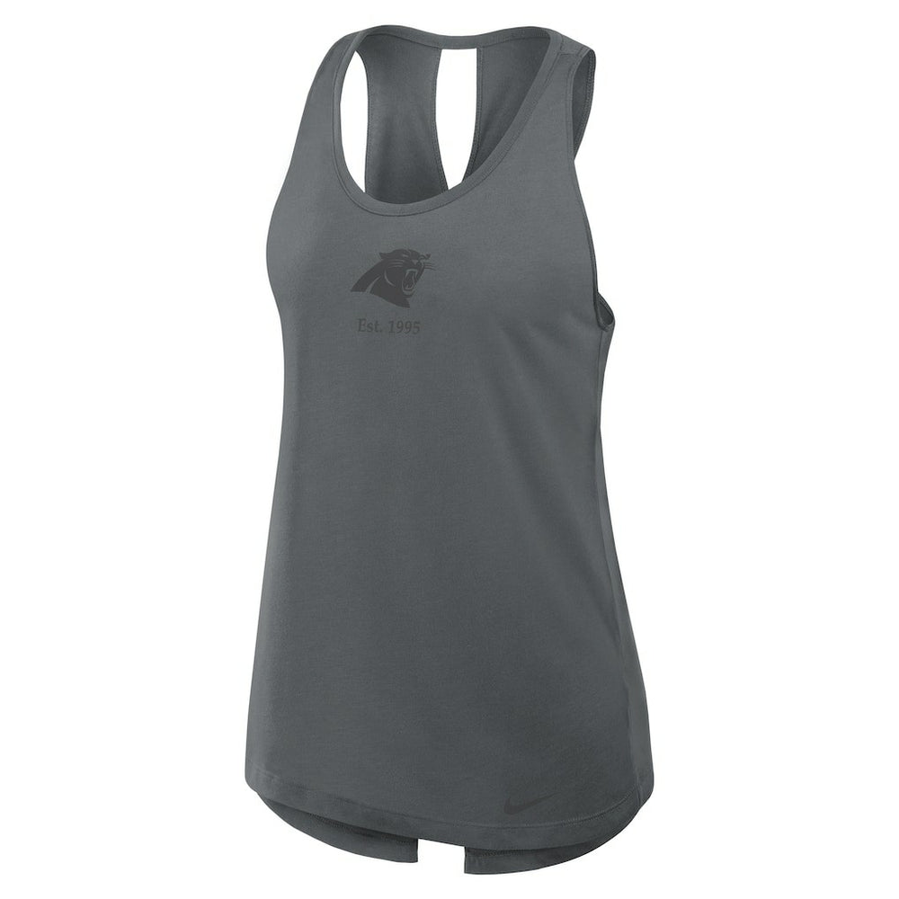 Nike Carolina Panthers Women's Glory Open-Back Crisscross Dri-FIT Tank Top Charcoal