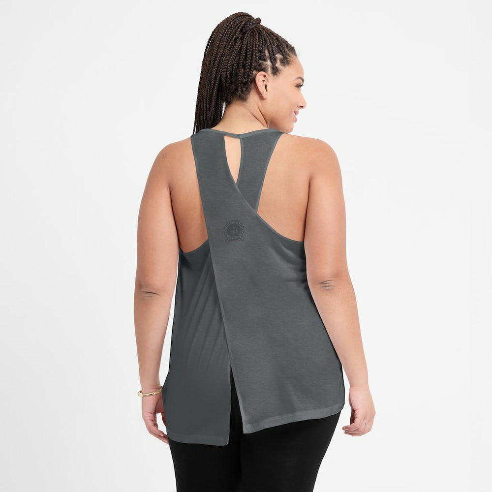 Nike Carolina Panthers Women's Glory Open-Back Crisscross Dri-FIT Tank Top Charcoal