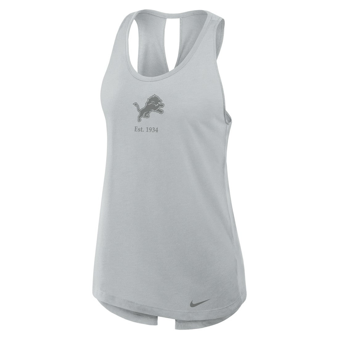 Nike Detroit Lions Women's Glory Open-Back Crisscross Dri-FIT Tank Top Gray