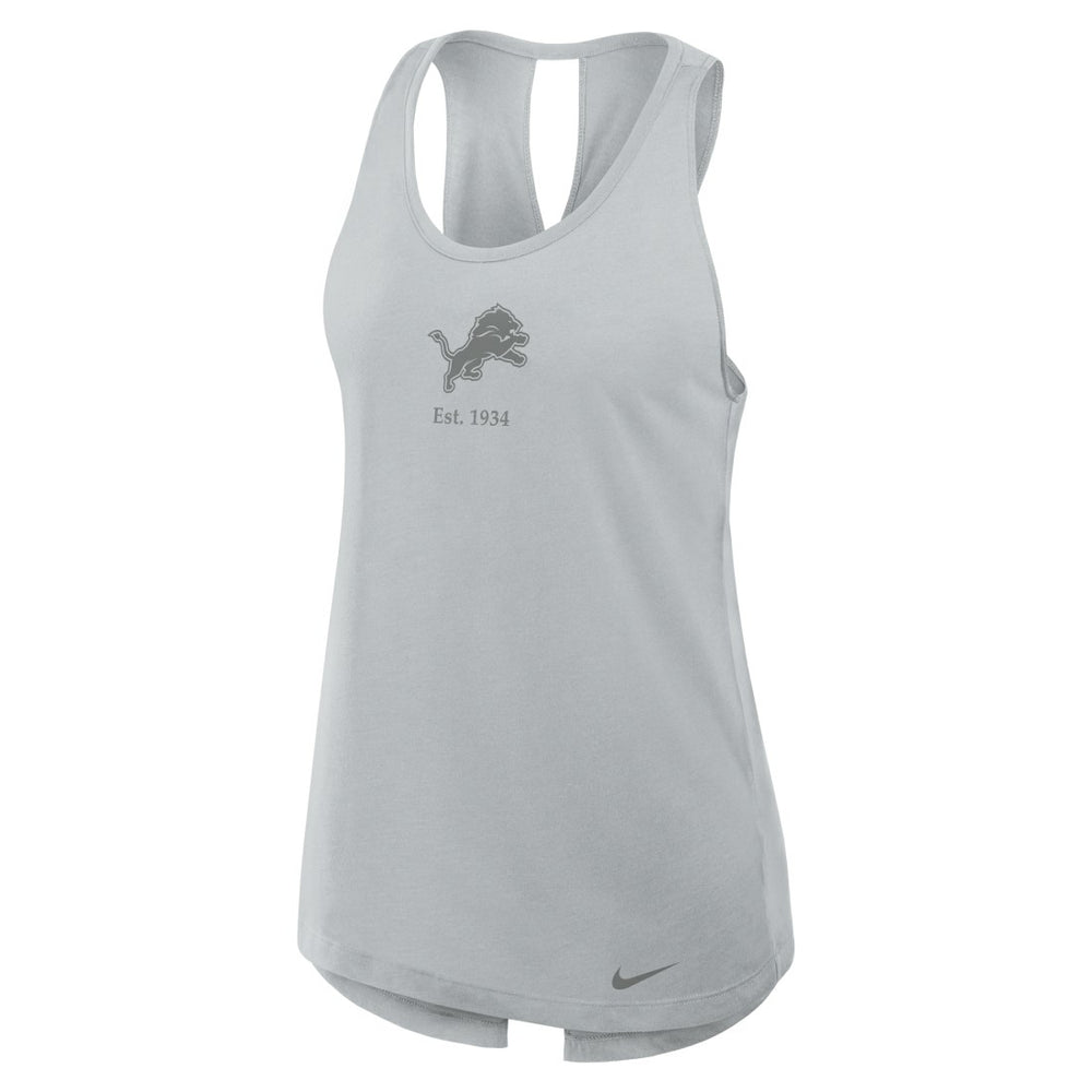 Nike Detroit Lions Women's Glory Open-Back Crisscross Dri-FIT Tank Top Gray