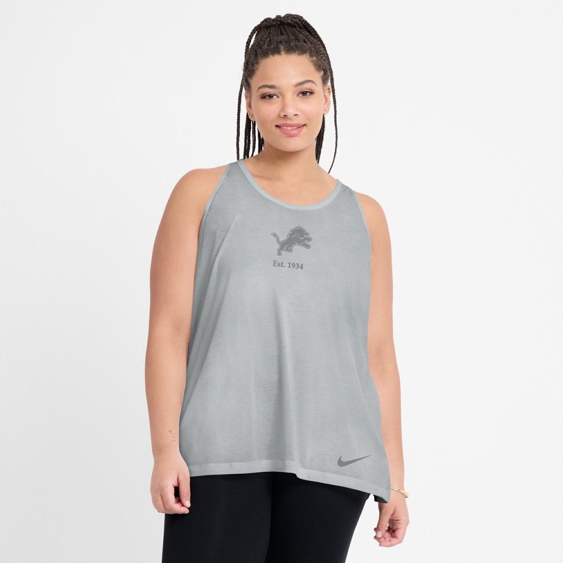 Nike Detroit Lions Women's Glory Open-Back Crisscross Dri-FIT Tank Top Gray