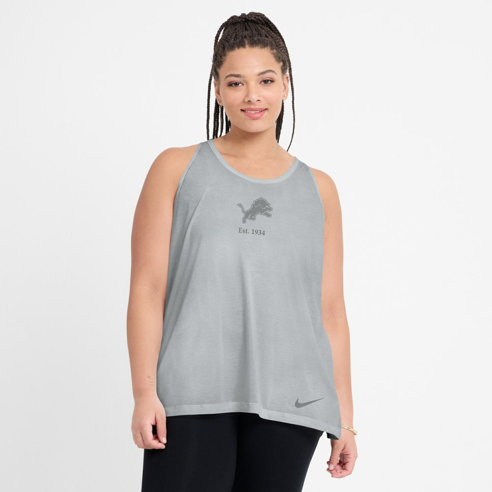 Nike Detroit Lions Women's Glory Open-Back Crisscross Dri-FIT Tank Top Gray