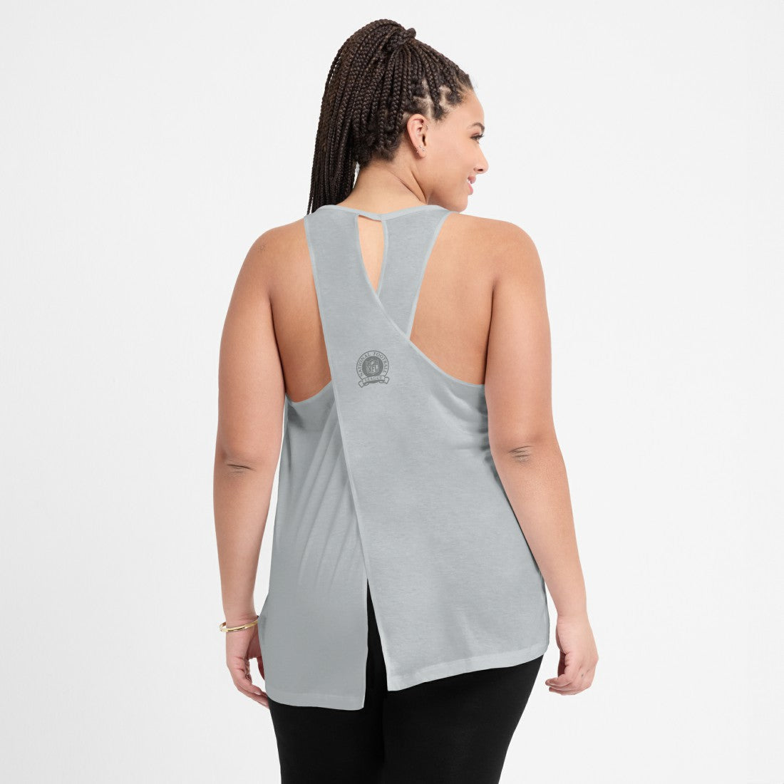 Nike Detroit Lions Women's Glory Open-Back Crisscross Dri-FIT Tank Top Gray