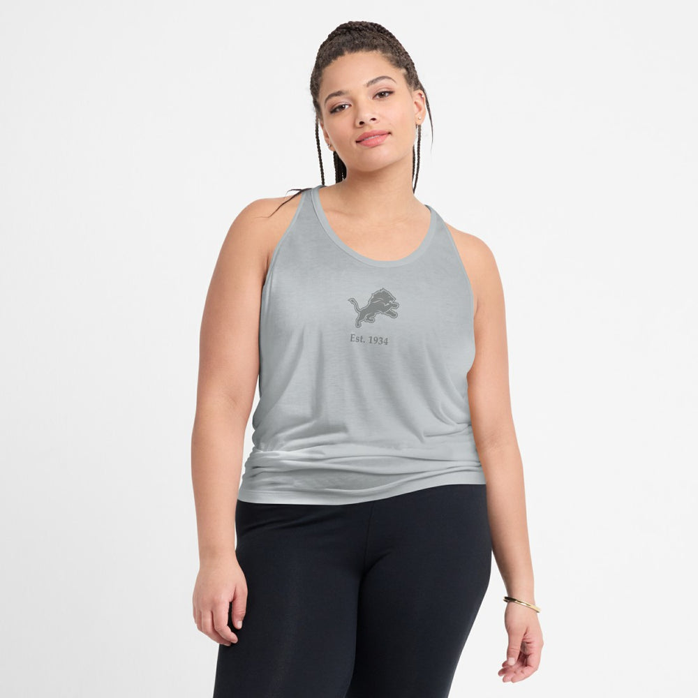 Nike Detroit Lions Women's Glory Open-Back Crisscross Dri-FIT Tank Top Gray