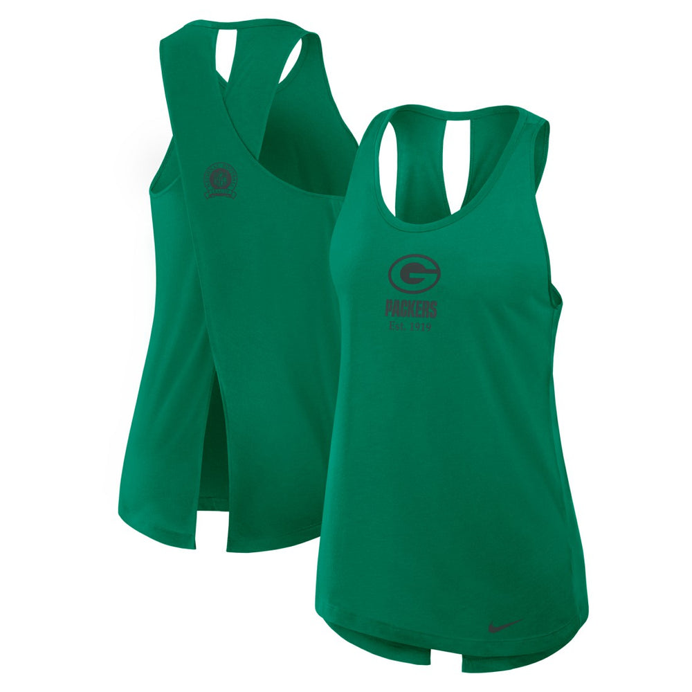 Nike Green Bay Packers Women's Glory Open-Back Crisscross Dri-FIT Tank Top Green