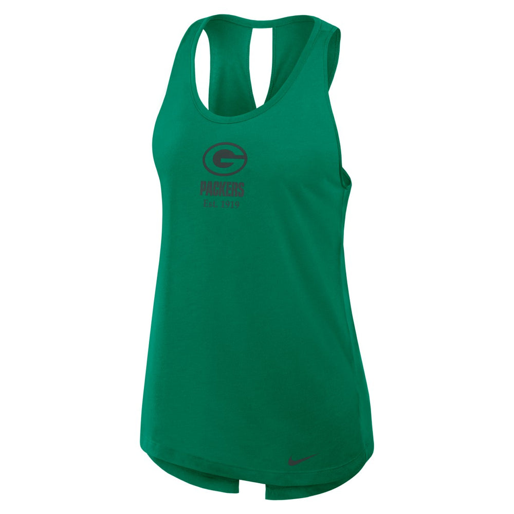 Nike Green Bay Packers Women's Glory Open-Back Crisscross Dri-FIT Tank Top Green